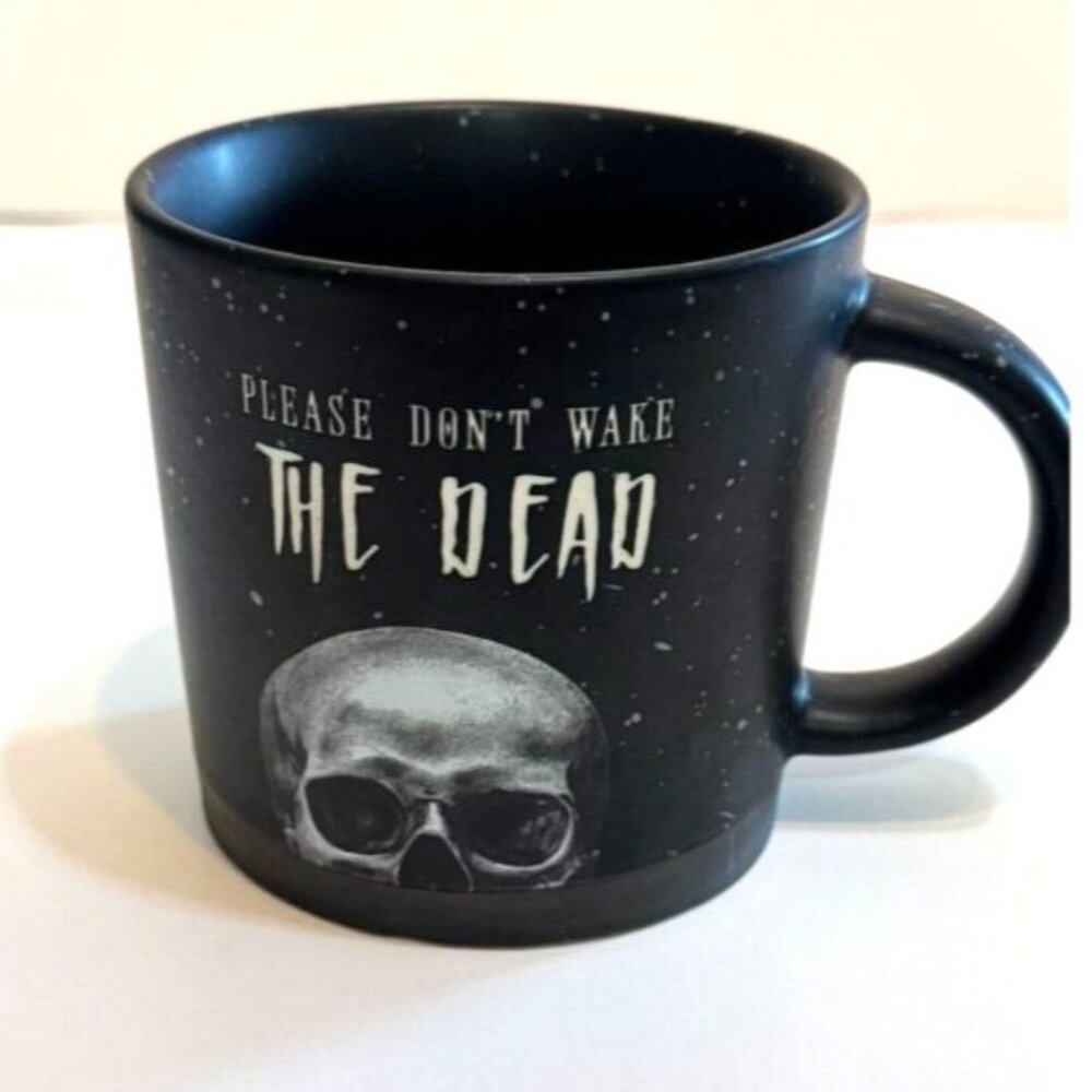 Please Dont Wake The Dead Black Ceramic Mug With Skull Design 4 Inches Tall